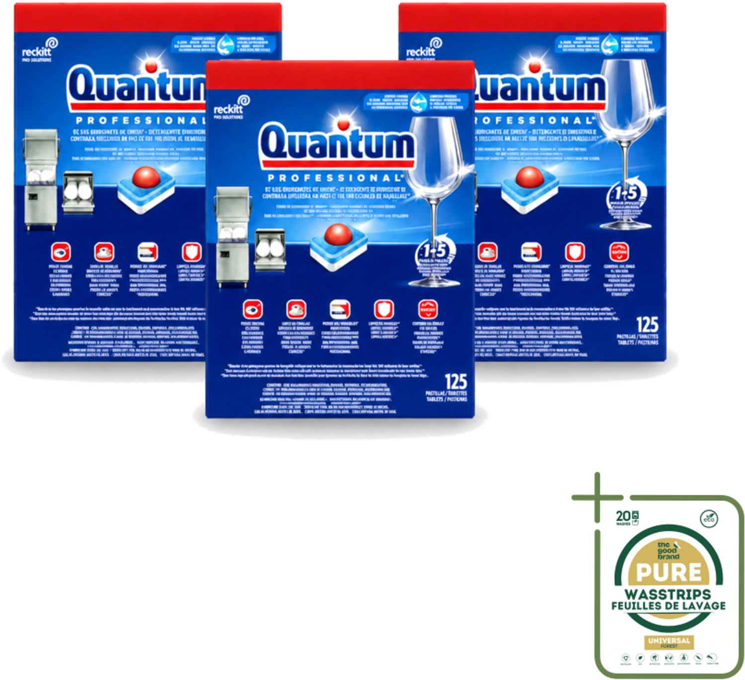 3 x Finish – Vaatwastabletten – Quantum Pro All-in-One – 125 Capsules - Wasstrips - Vaatwastabletten - Professionele Vaatwasser - Korte Wascycli - Reinigingskracht - Hygiëne