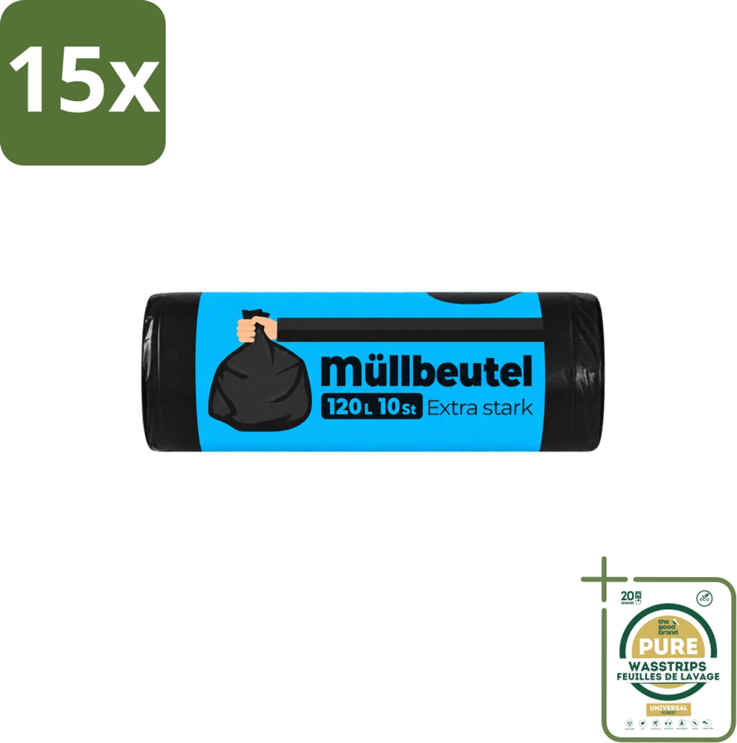 15 x Deluxe - Vuilzakken - Stevig & Ruim - 10 Vuilniszakken - 120L - Wasstrips - Vuilzakken 120 L - Huishoudelijk Afval - Tuinafval - Vuilniszakken - Vuilnisbakken