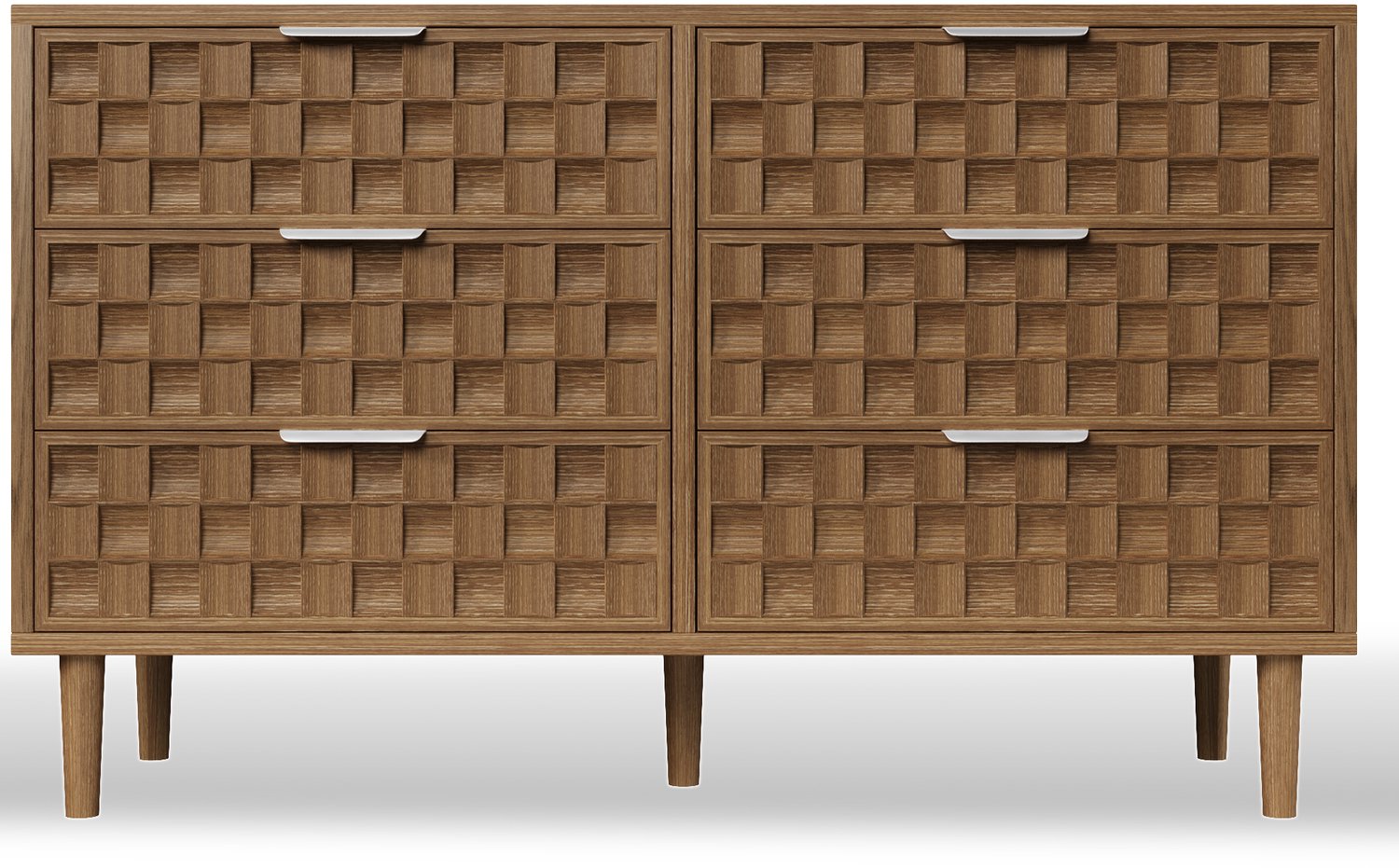 SONNENH Ladekast met 6 reliëfladen, metalen booggrepen en verhoogde voeten - Eikenlook - 120 x 37 x 77 cm