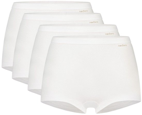 Vierpack witte Ten Cate dames shorts met elastische tailleband en subtiel merklogo.