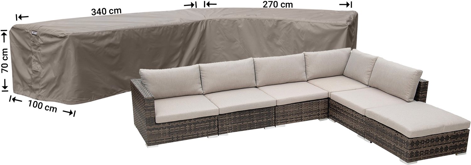 Raffles Covers beschermhoes loungeset / hoekbank (L-vorm) - 270 x 340 H: 70 cm - RHS340270right - Hoes voor hoekbank met ongelijke zijden - Lange zijde rechts (vanaf zitpositie) Taupe
