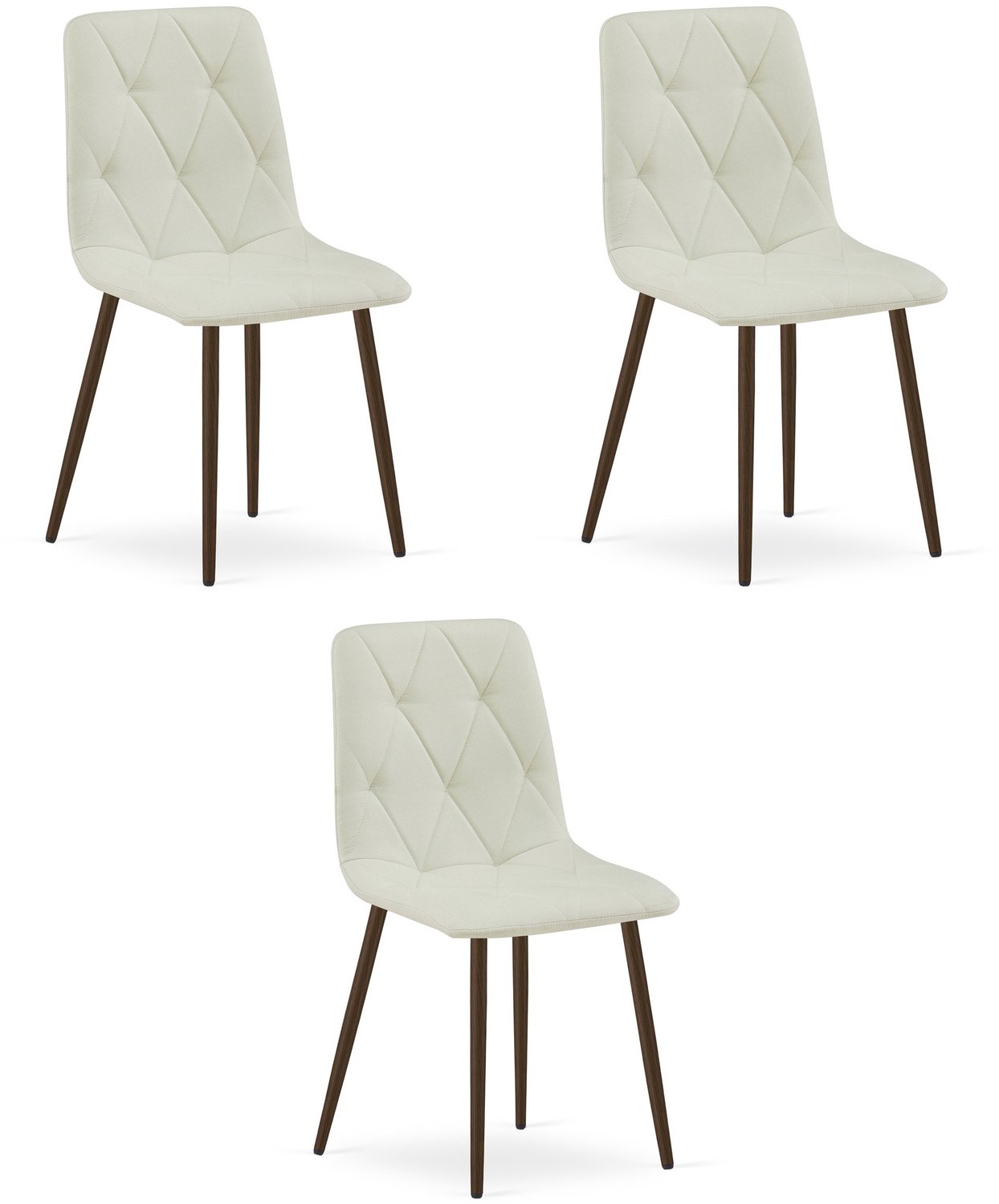 LEOBERT LIBRA Eetkamerstoelen – Set van 3 – Beige Stof – Walnootkleurige Houten Poten – Comfortabele Gestoffeerde Zitting – Modern Design – Voor Woonkamer, Keuken en Eetkamer – Max. 110 kg per Stoel