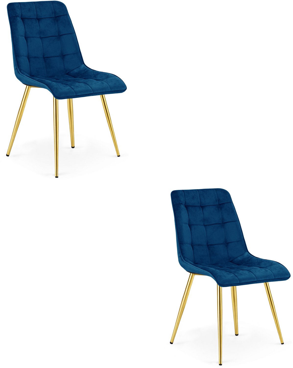 Oskar Set van 2 Eetkamerstoelen SPLIT – Marineblauw Velvet / Fluweel – Gestoffeerde Zitting – Goudkleurige Metalen Poten – Modern Design – Voor Eetkamer en Keuken