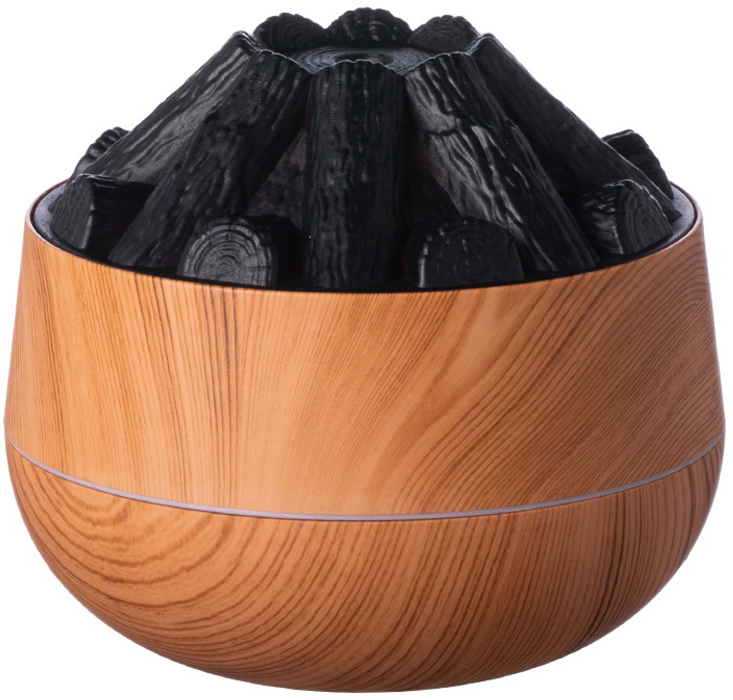 HisKes Luchtbevochtiger - Stille luchtbevochtiger - 300 ml - Compacte bureau-luchtbevochtiger - Twee sproeistanden en twee lichtstanden - Lichteffect met gesimuleerd houtskoolvuur - Geschikt voor yoga en de slaapkamer - 11,6*10,2 cm - Lichte houtnerf