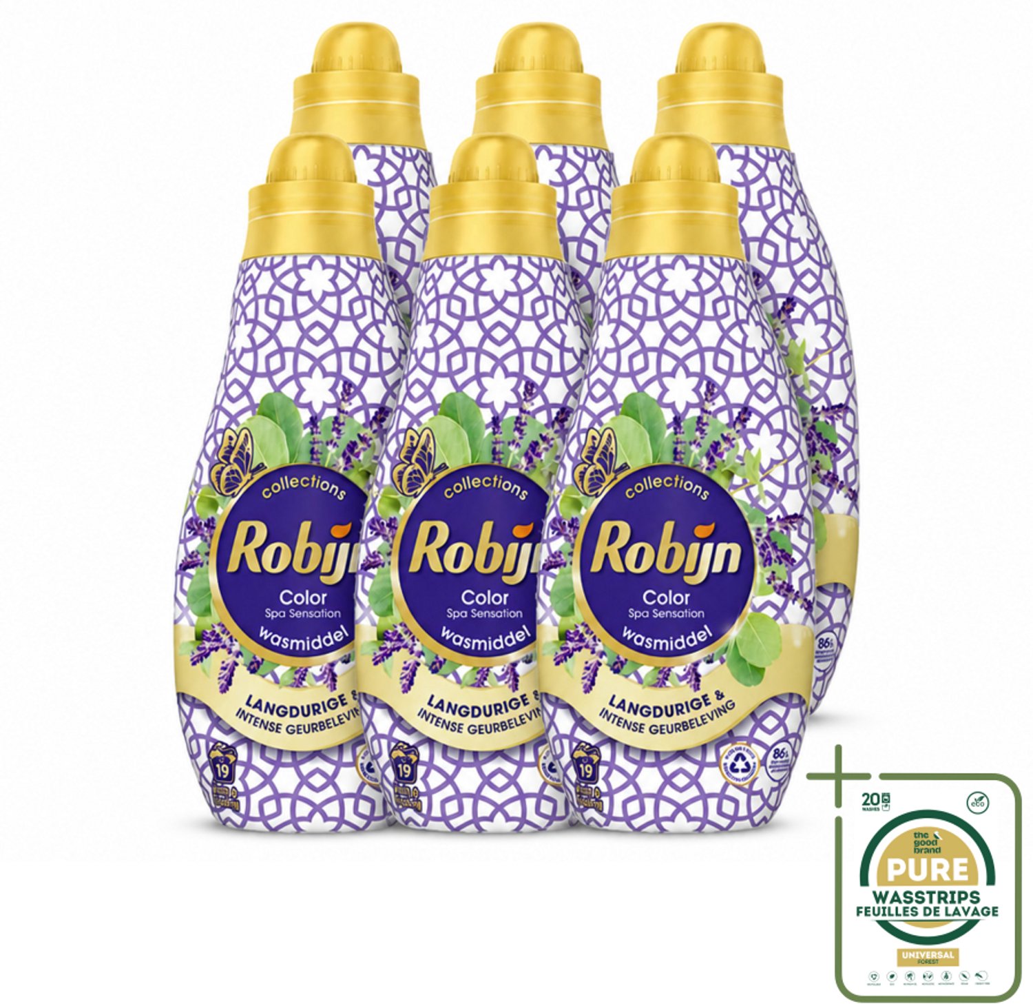 6 x Robijn - Klein & Krachtig Spa Sensation - Vloeibaar Wasmiddel - 19 Wasbeurten - 665 ml - Wasstrips - Vloeibaar Wasmiddel - Spa Geur - Geur Voor Gekleurde Was - Biologisch Afbreekbaar Wasmiddel - Kleurbehoud
