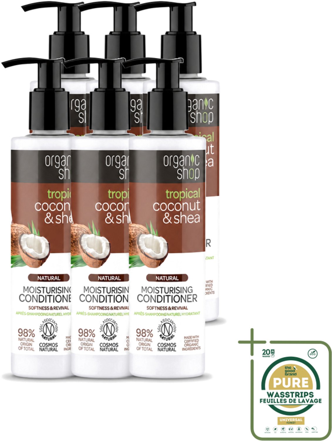 6 x Organic Shop - Coconut & Shea Conditioner - Verzorgend en Voedend - 280 ml - Wasstrips - Haarverzorging - Droog Haar - Haarherstel - Natuurlijke Ingrediënten - Kokosolie