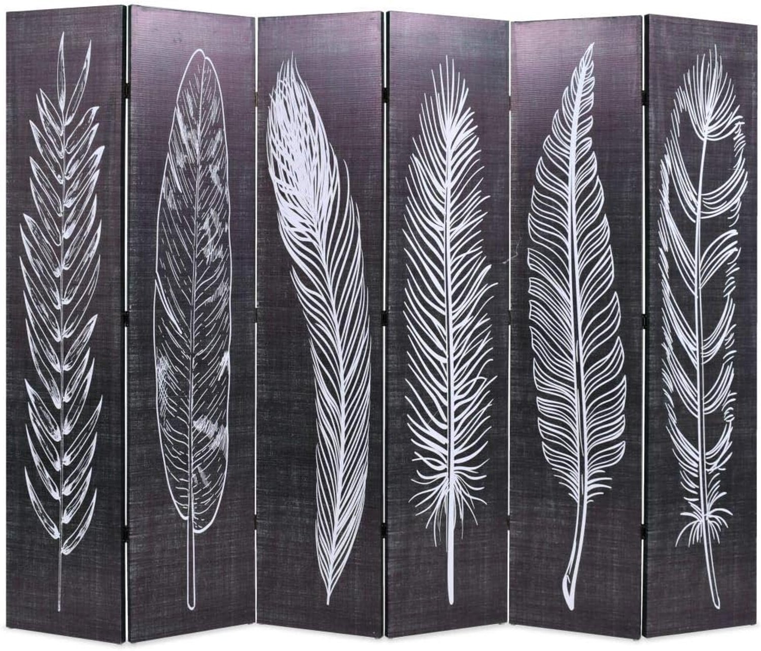 Ruimteverdeler, inklapbaar, scheidingswand, kamerscheider, decoratieve inkijkbescherming voor badkamer, slaapkamer of woonkamer, 228 x 170 cm, veren, zwart-wit