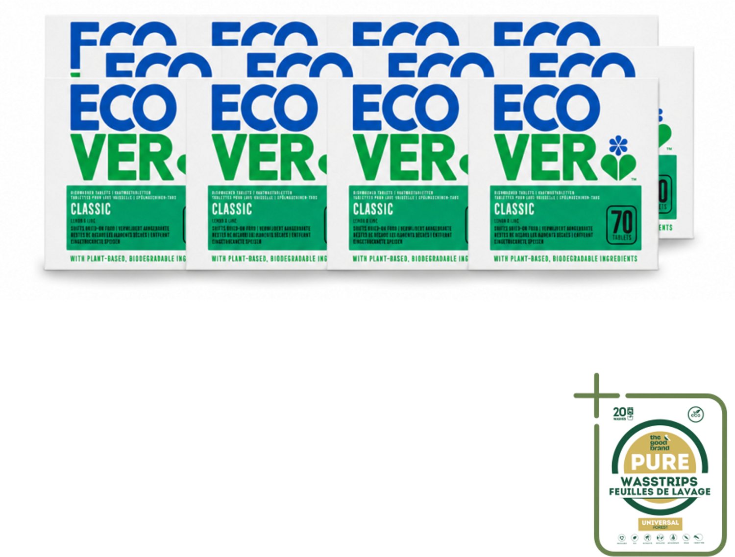 12 x Ecover - Vaatwastabletten Classic - Citroen & Limoen - 70 Tabs - Vaatwasmiddel - Vaatwastabletten - Citroen En Limoen - Milieuvriendelijk - Fosfaatvrij