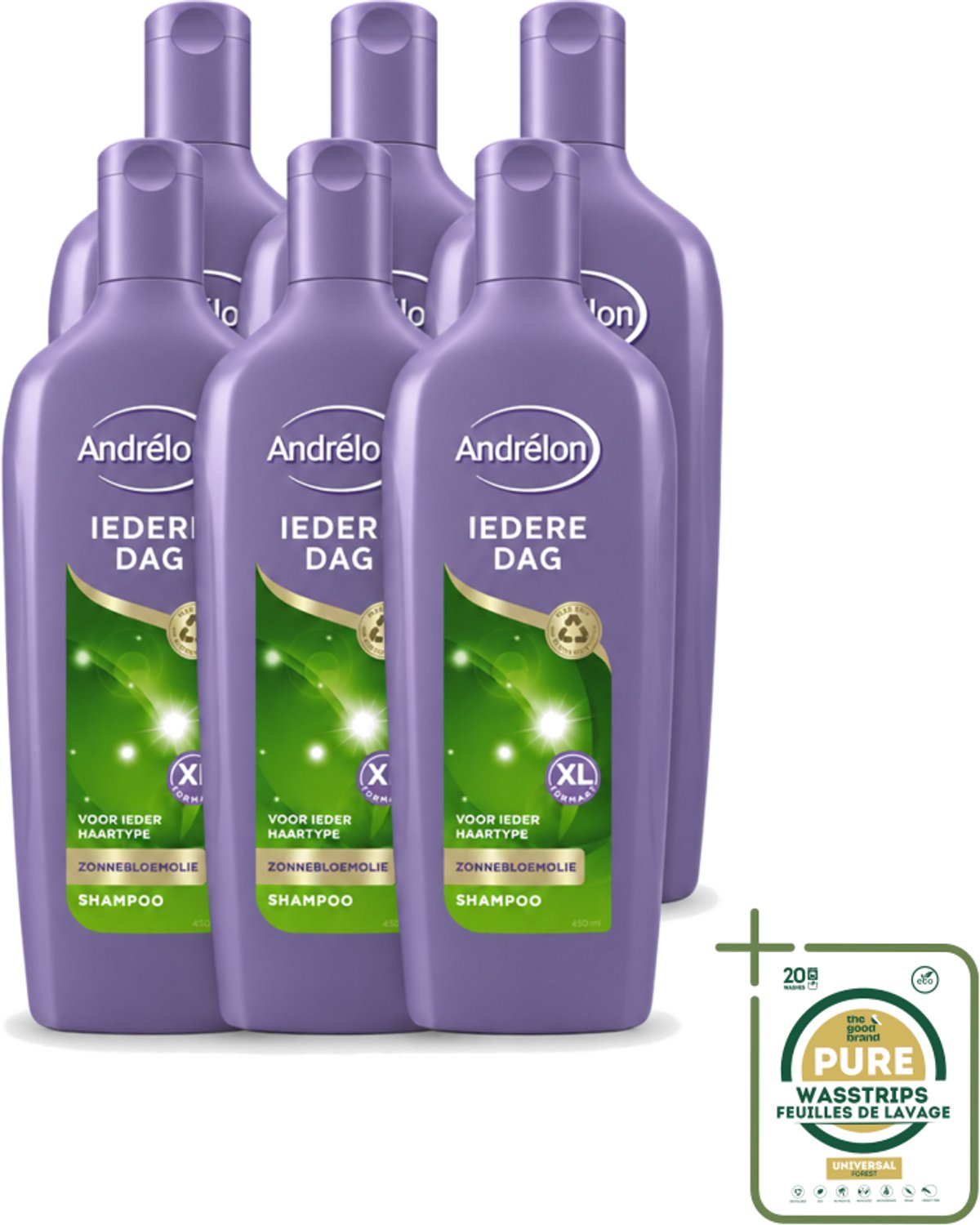6 x Andrélon - Iedere Dag - Shampoo - 450 ml - Wasstrips - Shampoo Dagelijks - Haar Verzorging - Fris Haar - Gezond Haar - Zonnebloemextract
