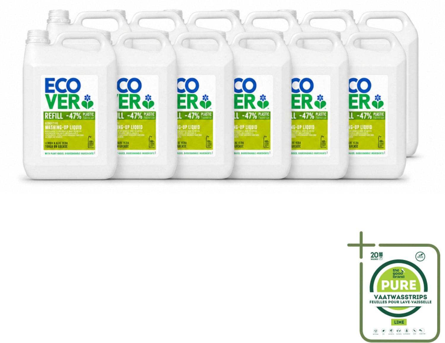 12 x Ecover - Afwasmiddel - Citroen & Aloë Vera - 5 liter - Grootverpakking - Afwasmiddel Citroen Aloë Vera - Plantaardig Afwasmiddel - Duurzaam Afwassen - Zero Waste Afwasmiddel - Biologisch Afbreekbaar