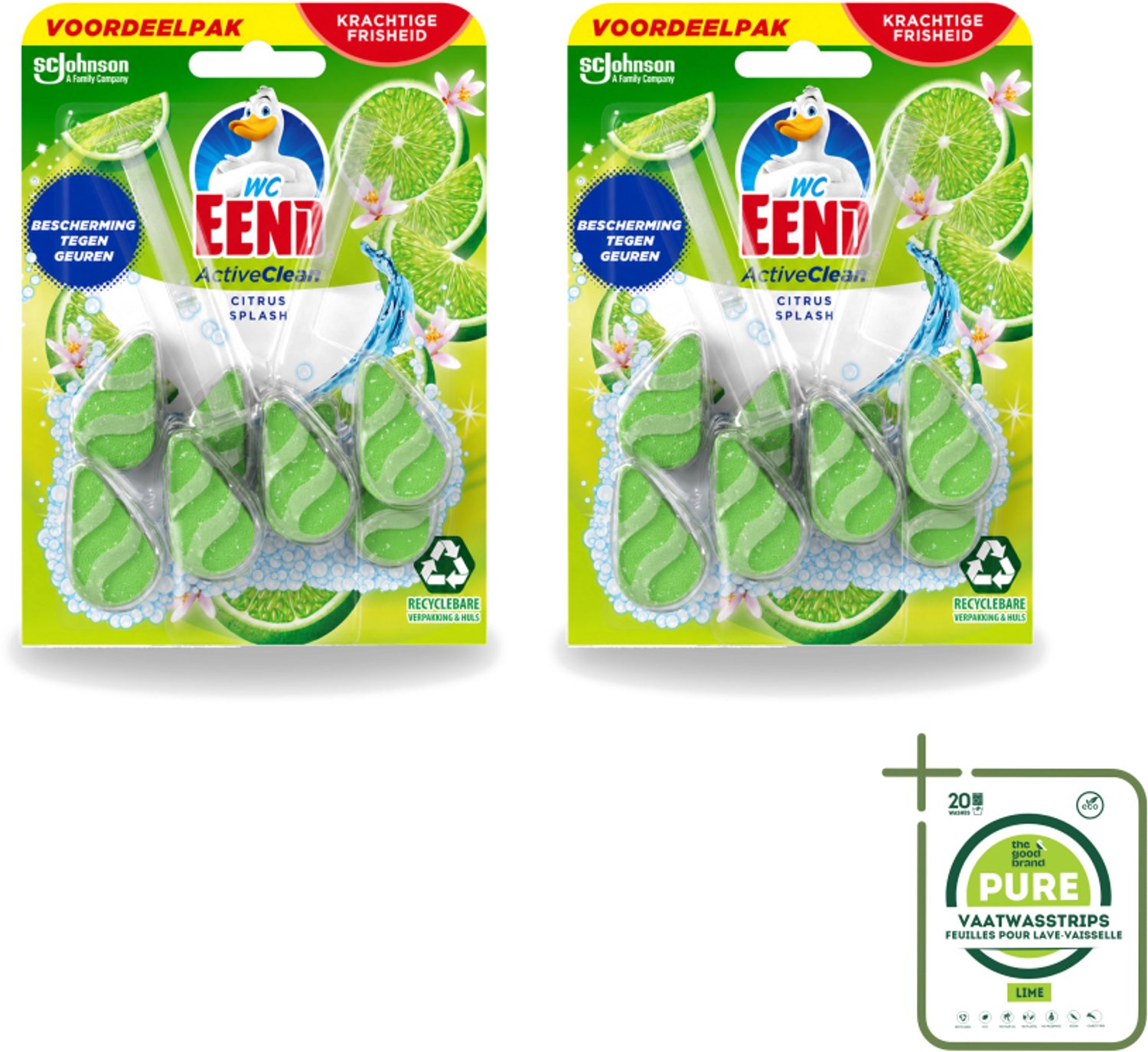 2 x WC Eend - Active Clean Citrus - Toiletblok Duopack - Krachtige Citrusgeur - 2 Toiletblokken - Grootverpakking - Vaatwasstrips - Toiletblok - Reiniging Toilet - Citrusgeur Toilet - Schuim Toilet - Hygiëne Toilet