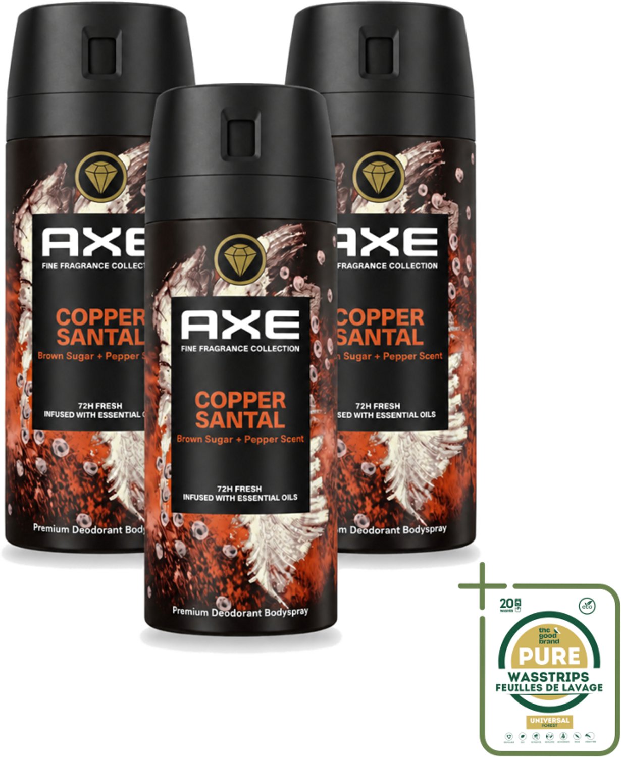 3 x AXE - Deodorant Spray - Copper Santal - Premium Geur - Warme Houtnoten - 150 m - Deodorant Spray - Geur - Geurneutraliserend - Lichaamsgeur - Anti-perspirant