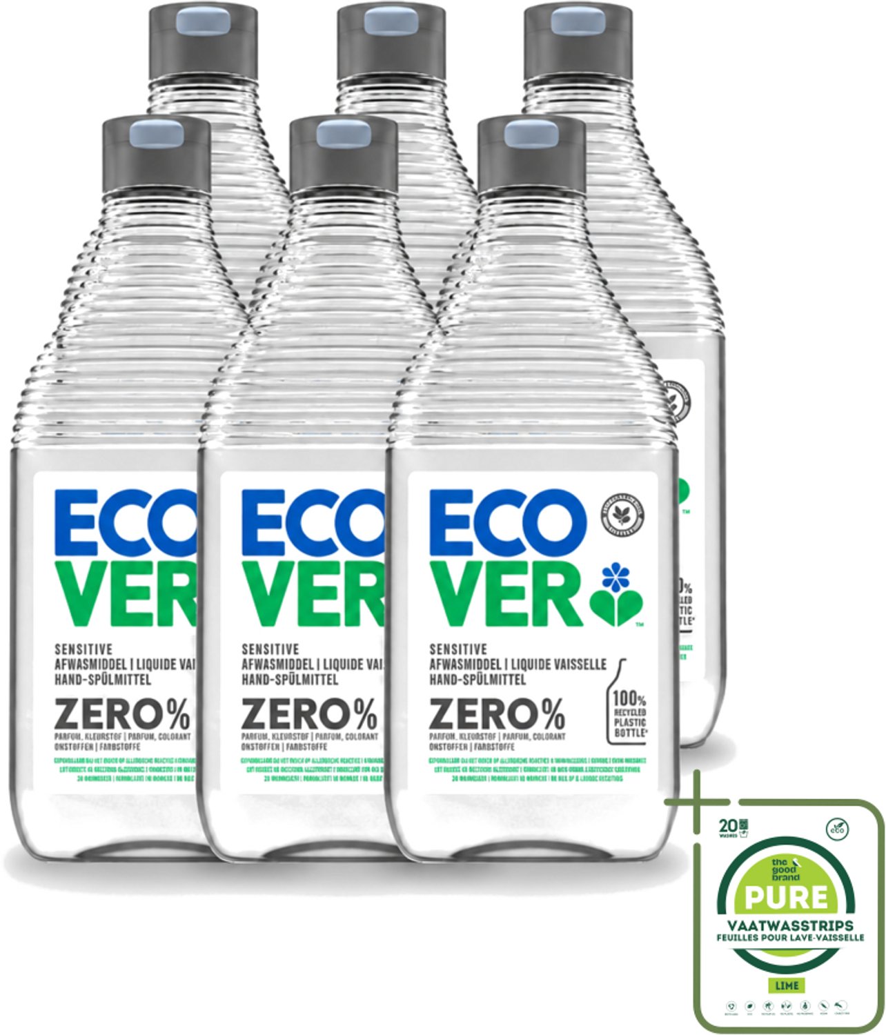 6 x Ecover - Afwasmiddel ZERO - Parfumvrij - 450 ml - Grootverpakking - Afwasmiddel Zonder Geur - Hypoallergeen Afwasmiddel - Plantaardig Afwasmiddel - Afwasmiddel Voor Gevoelige Huid - Eczeem Afwasmiddel