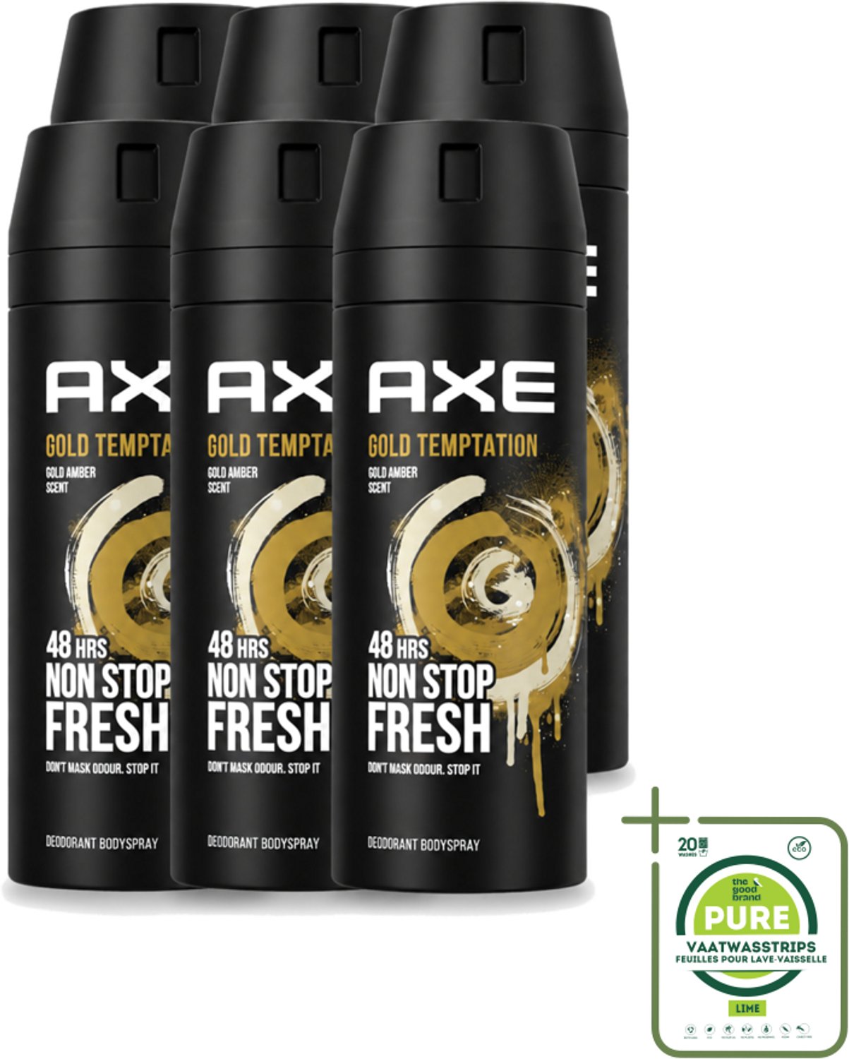 6 x AXE - Deodorant Spray - Gold Temptation - Luxe Geur - Oriëntaals & Fris - 150 ml - Grootverpakking - Deodorant Spray - Geur - Zweet - Frisheid - Zink