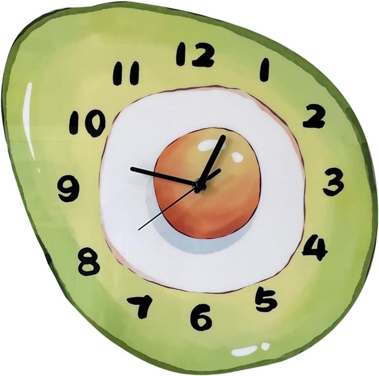 Fruit Avocado Wandklok Stille Kinderklok Wanddecoratie voor Woonkamer Slaapkamer Keuken Kantoor, 35 * 35 cm, Zomer Cool Groen