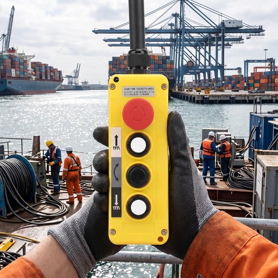 lyrlody T-2M Crane Hoist Control, Kraantakelbediening IP68 Vlamvertragende PC-drukknop met Noodstop, voor Kranen, Takels, Machines — afbeelding 5