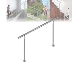 LARS360 Leuning 180 cm, leuning Ø 42 mm, trapleuning, balustrade van roestvrij staal, 0 dwarsbalken, terrasleuning, vloermontage, bouwpakket, trappen voor binnen en buiten, trappen balustrade