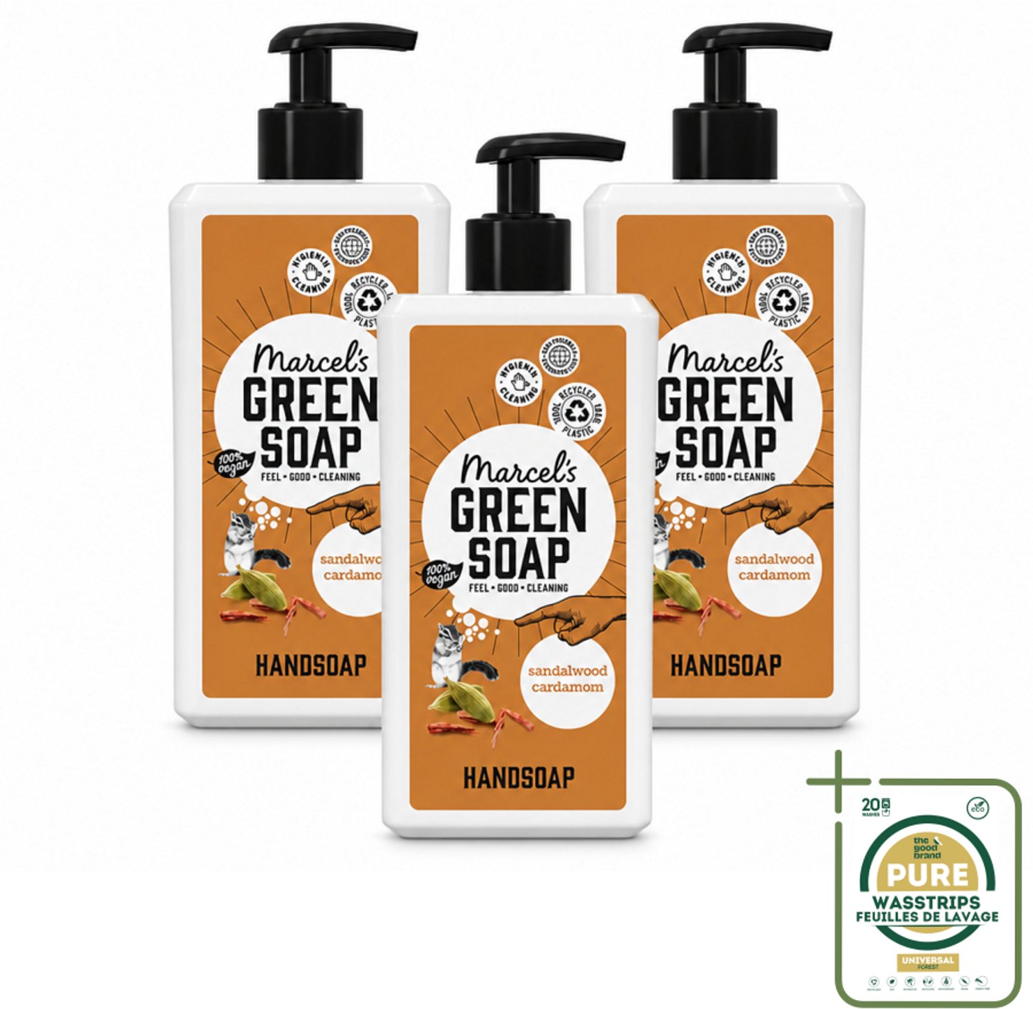 3 x Marcel's Green Soap - Handzeep - Sandelhout & Kardemom - Voor dagelijks gebruik - 500 ml - Wasstrips - Handzeep - Sandelhout - Kardemom - Natuurlijke Handzeep - Geur