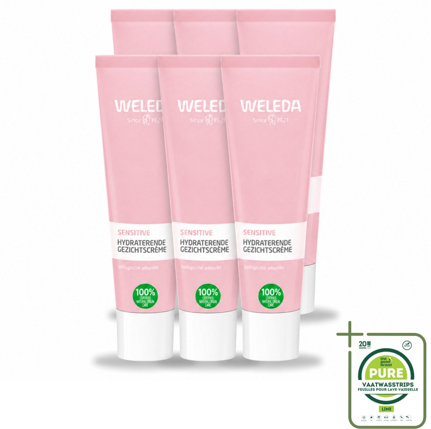 6 x WELEDA - Gezichtscrème Sensitive Hydraterend - Voor gevoelige huid - 30 ml - Grootverpakking - Vaatwasstrips - Gevoelige Huid - Hydraterende Crème - Amandelolie - Roodheid Verminderen - Huidbarrière