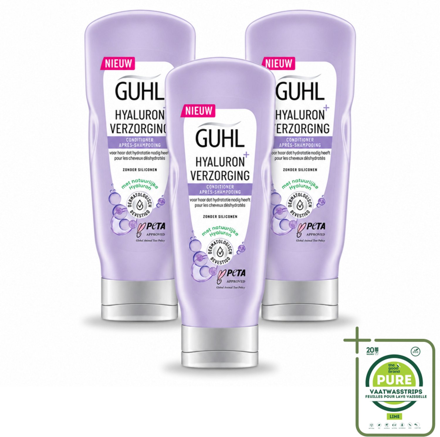 3 x Guhl - Conditioner - Hyaluron+ Verzorging - 200 ml - Grootverpakking - Vaatwasstrips - Hydratatie Haar - Hyaluron Haar - Droog Haar - Gezond Haar - Glans Haar