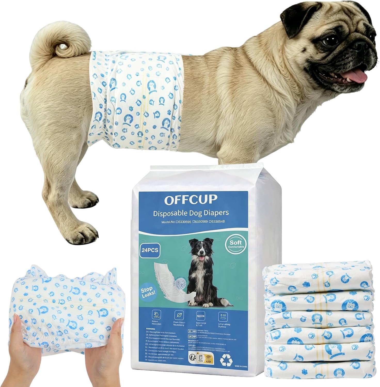 Super Absorberende Wegwerpluiers voor Mannelijke Honden, 24 Stuks, Lekvrij en Zacht met Vochtigheidsindicator voor Ongeduldige Plassen en Incontinentie