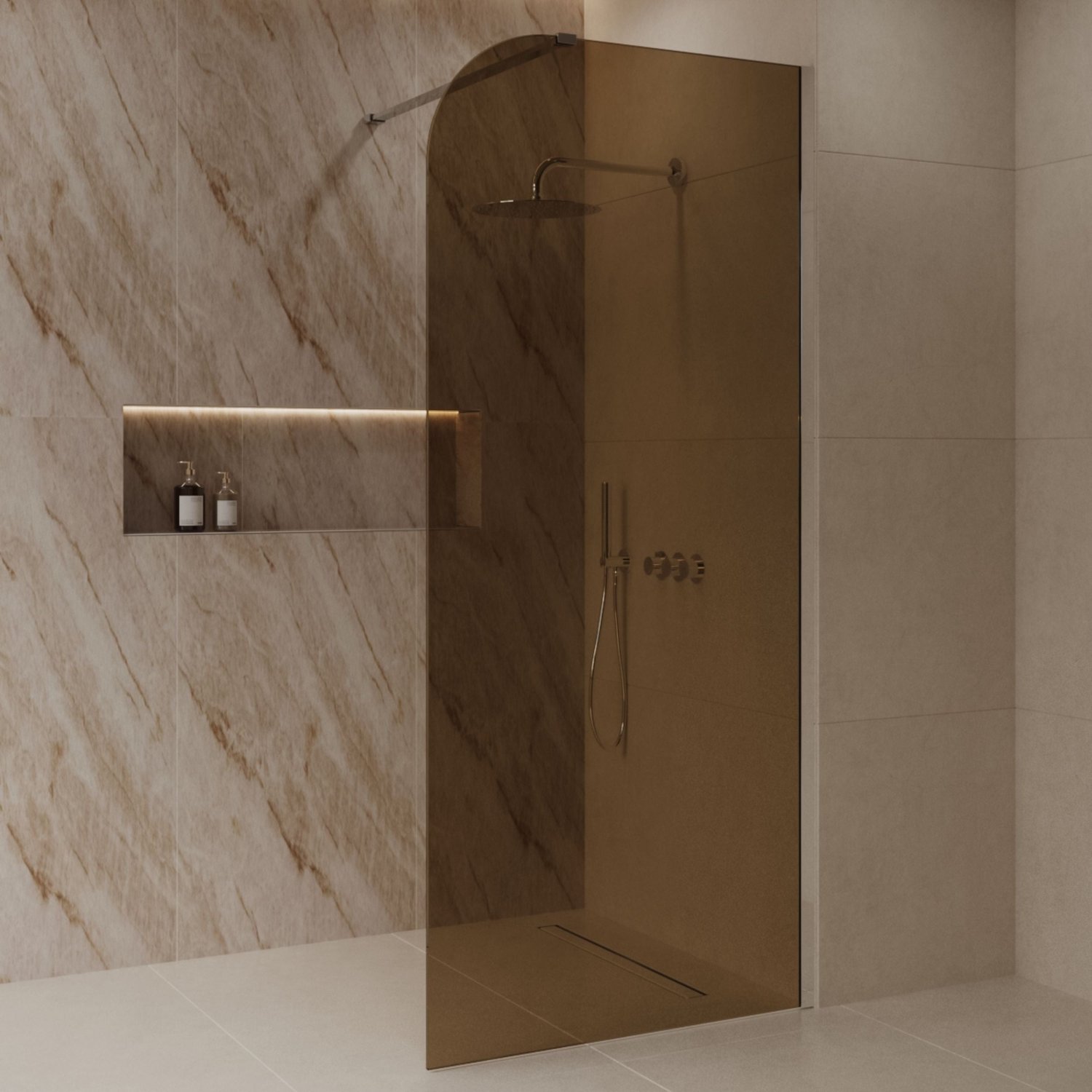 Sanitado Dalis Curve Inloopdouche Sepia Glas Chrome Profielen 120x200 cm