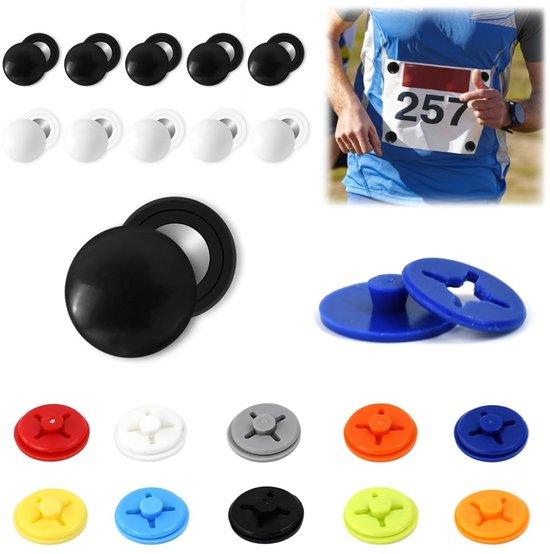 10 stuks startnummerhouders, magneet, startnummertape, startnummerband, magnetisch, startnummer-magneten, atletiek, startnummerbevestiging met 10 kleurrijke stoffen knoppen voor marathon — afbeelding 4