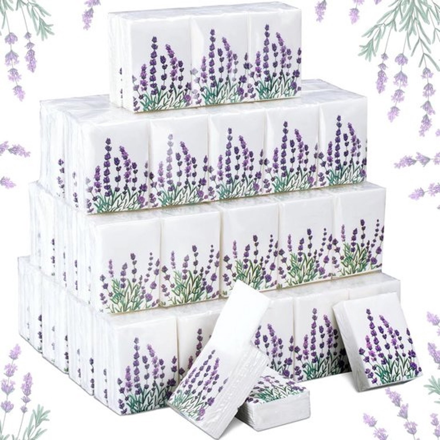 100 pakjes compacte reiszakdoekjes, 3-laags tissues in bulkverpakking (bloemenprint)