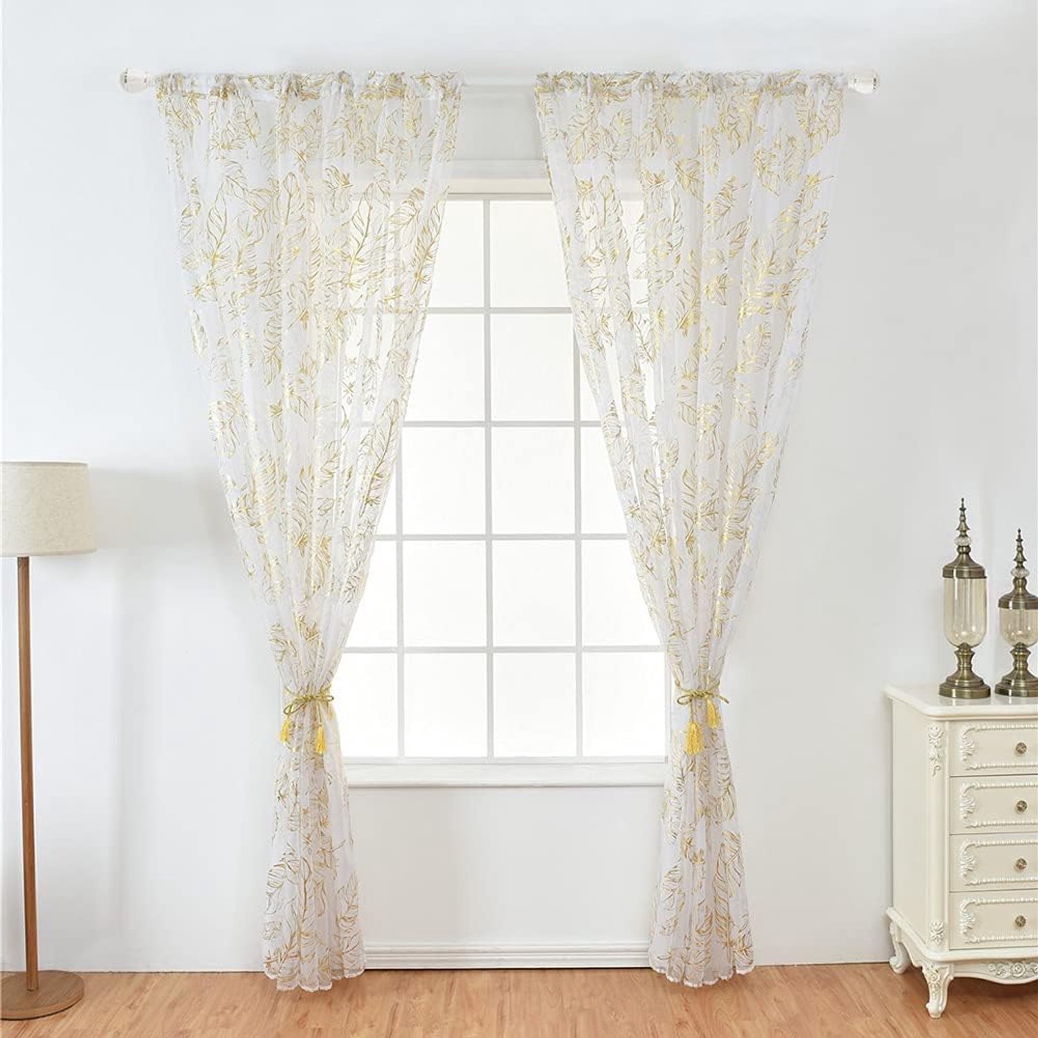 Chrees Tule gordijn, transparant raamgordijn, tule gordijn, 1 x 2 m, goudkleurig, zilverkleurig, geluidsreducerend, inkijkbescherming, zacht, elegant, voor slaapkamer, woonkamer (goud)