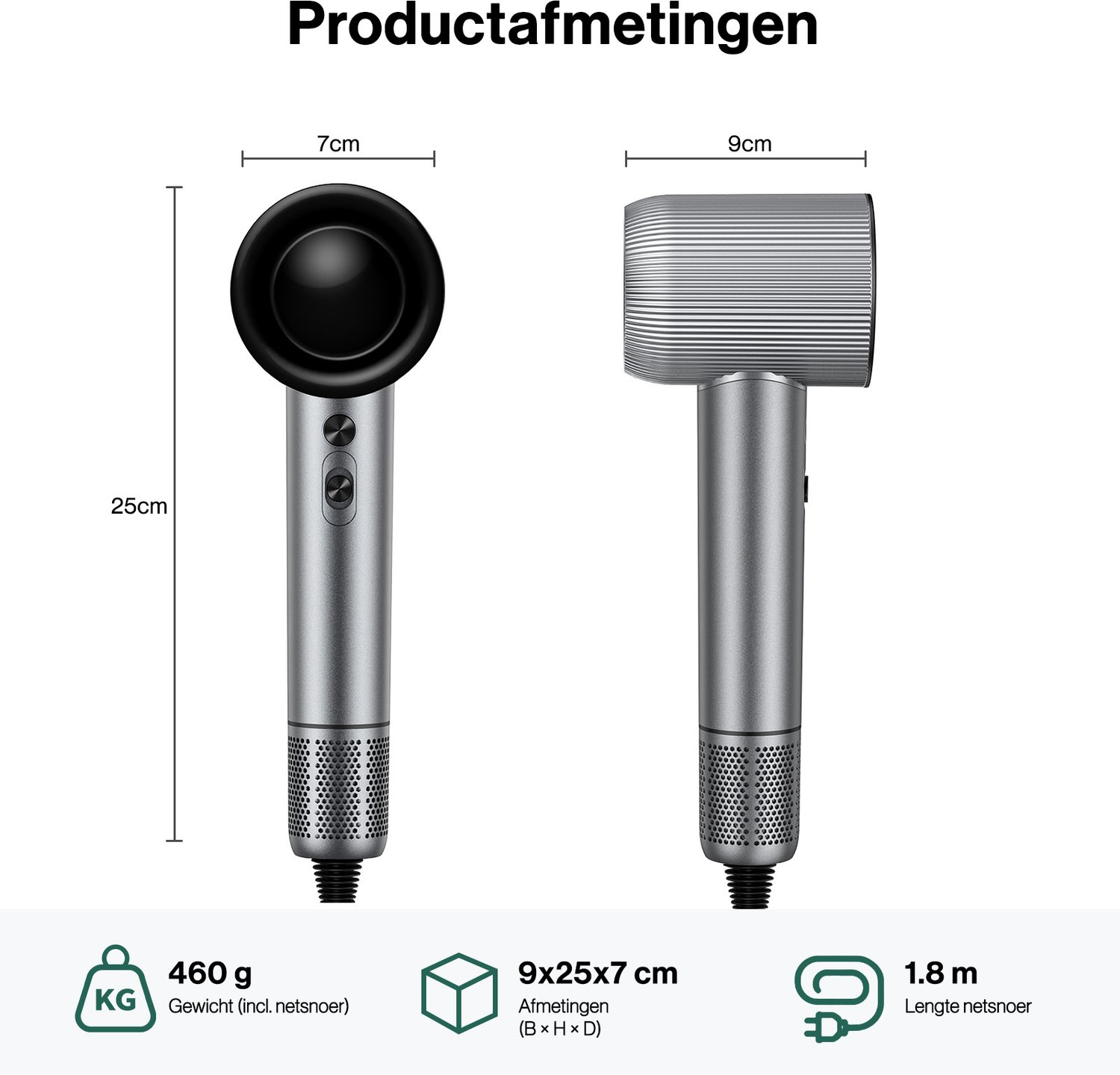 Sytifro Ionische Föhn met Diffuser, 32 mm Krulopzetstuk & Stylingmondstuk – Haardroger 1600W voor Drogen, Krullen & Stylen– Cadeau voor Kerst & Verjaardag – Grijs thumbnail 2