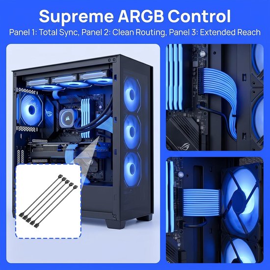 5 stuks RGB ARGB 5V 3-pin kabel voor PC-ventilator, ARGB-ventilator splitterkabel, ventilatorextensiekabel, PC-ventilatorhub en LED-synchronisatie — afbeelding 4