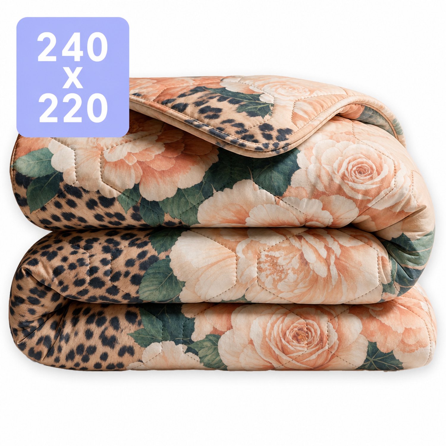 HappyBed Dekbed zonder overtrek 240x220 - Wasbaar Dekbed - Bedrukt dekbed zonder hoes - Hoesloos Dekbed - Lits Jumeaux - Leopard bliss