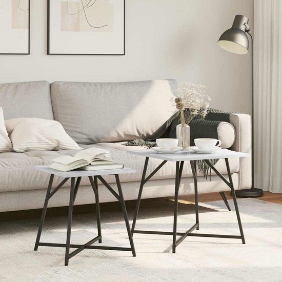 Set bijzettafels 2 stuks Sonoma grijs & Zwart, Metalen frame — afbeelding 2