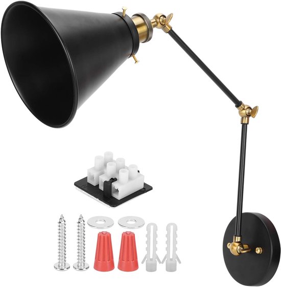 Vintage Industriële Zwenkarm Wandkandelaar Verstelbaar Nachtkastje Leeslamp voor Woonkamer Slaapkamer Hal Keuken Zwart Ijzer AC85-265V — afbeelding 4