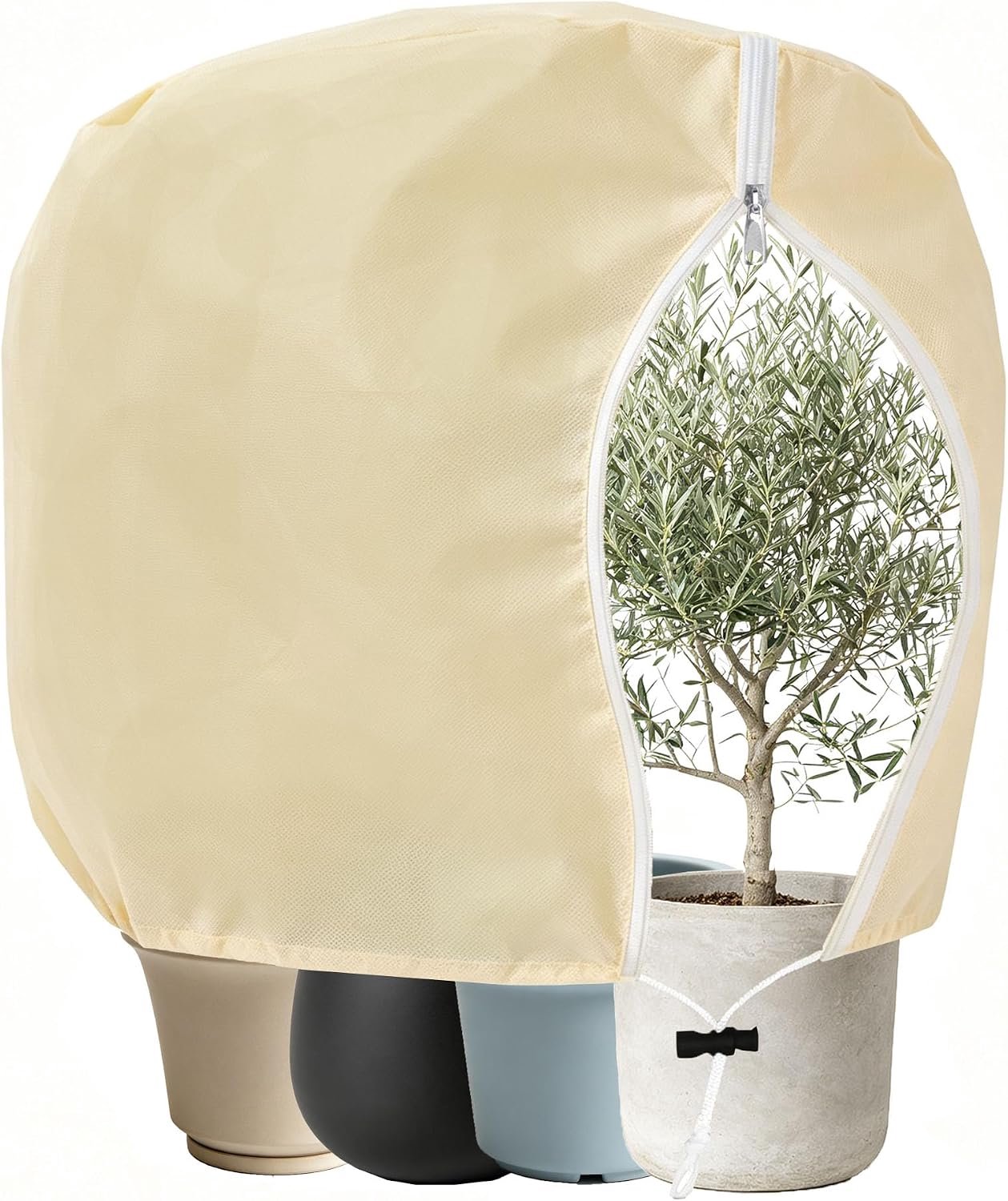 Plantenbescherming voor de winter, 85 g/m², winterbescherming voor planten buiten, ademend, vorstbescherming, koudebescherming, plantenbeschermzak met ritssluiting, trekkoord voor palmen