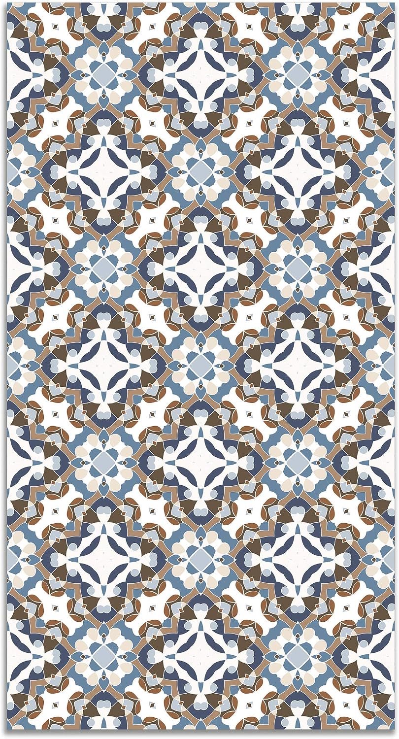 Panorama Oosterse Hydraulische Blauwe 100x140 cm - Vinyl Keukenmat - Woonkamer Kleed Antislip, Schimmeldodend en Vlamvertragend - PVC Vloerkleden