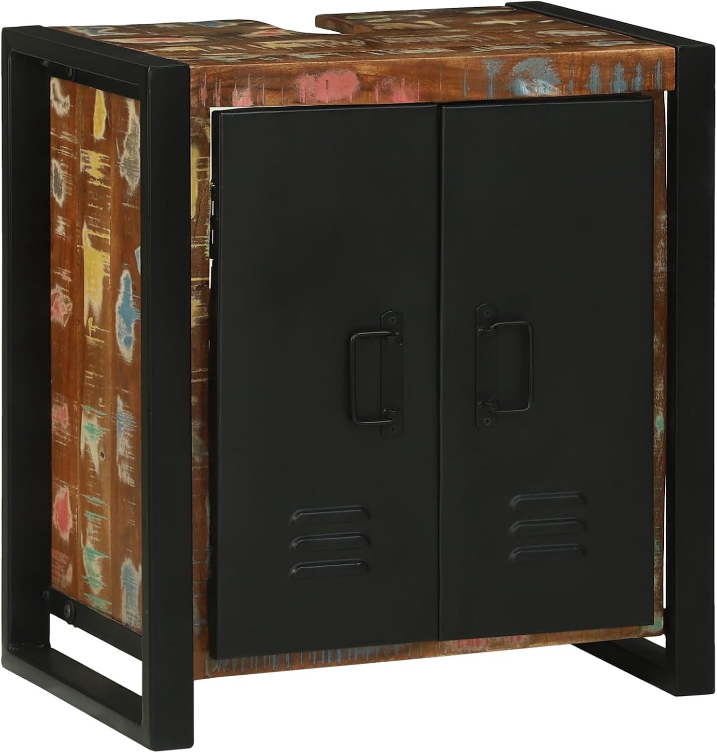 Badkamermeubelset met plank, 2 stuks, bruin, gerecycled massief hout, industrieel huismeubilair, woonkamer, plank, gestructureerd oppervlak, ijzeren poten, robuuste structuur, urbane