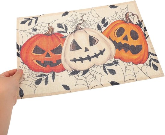 4 Stuks Delige Halloween Placemats met Pompoen Spinnenweb Print Herbruikbare Polyester Tafeldecoratie voor Feestelijke Eettafels Keukentafels Eenvoudig Schoon Maken — afbeelding 5