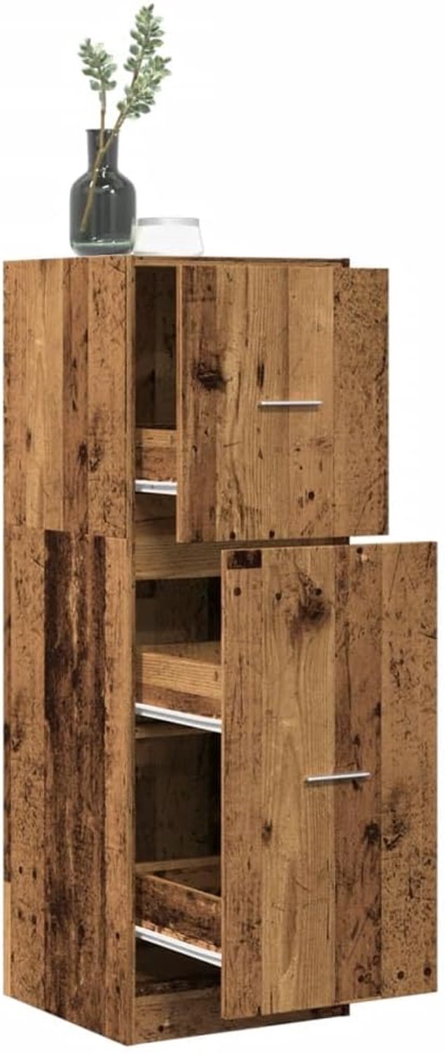 Apothekerkast, 40 x 41 x 118 cm, met 3 laden, houten commode, bijzetkast voor woonkamer, hal, kantoor, antieke houtlook
