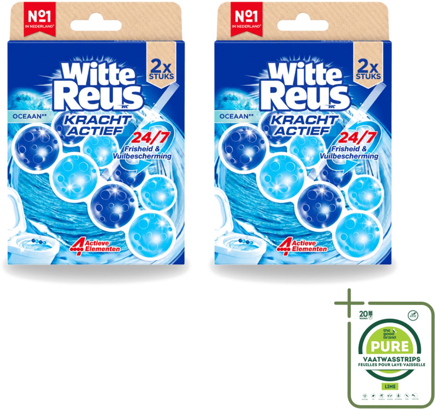 2 x Witte Reus – Toiletblok – Kracht Actief Oceaan – Duo Pack - Grootverpakking - Vaatwasstrips - Toiletblok - Reiniging - Oceaangeur - Anti-kalk - Hygiëne