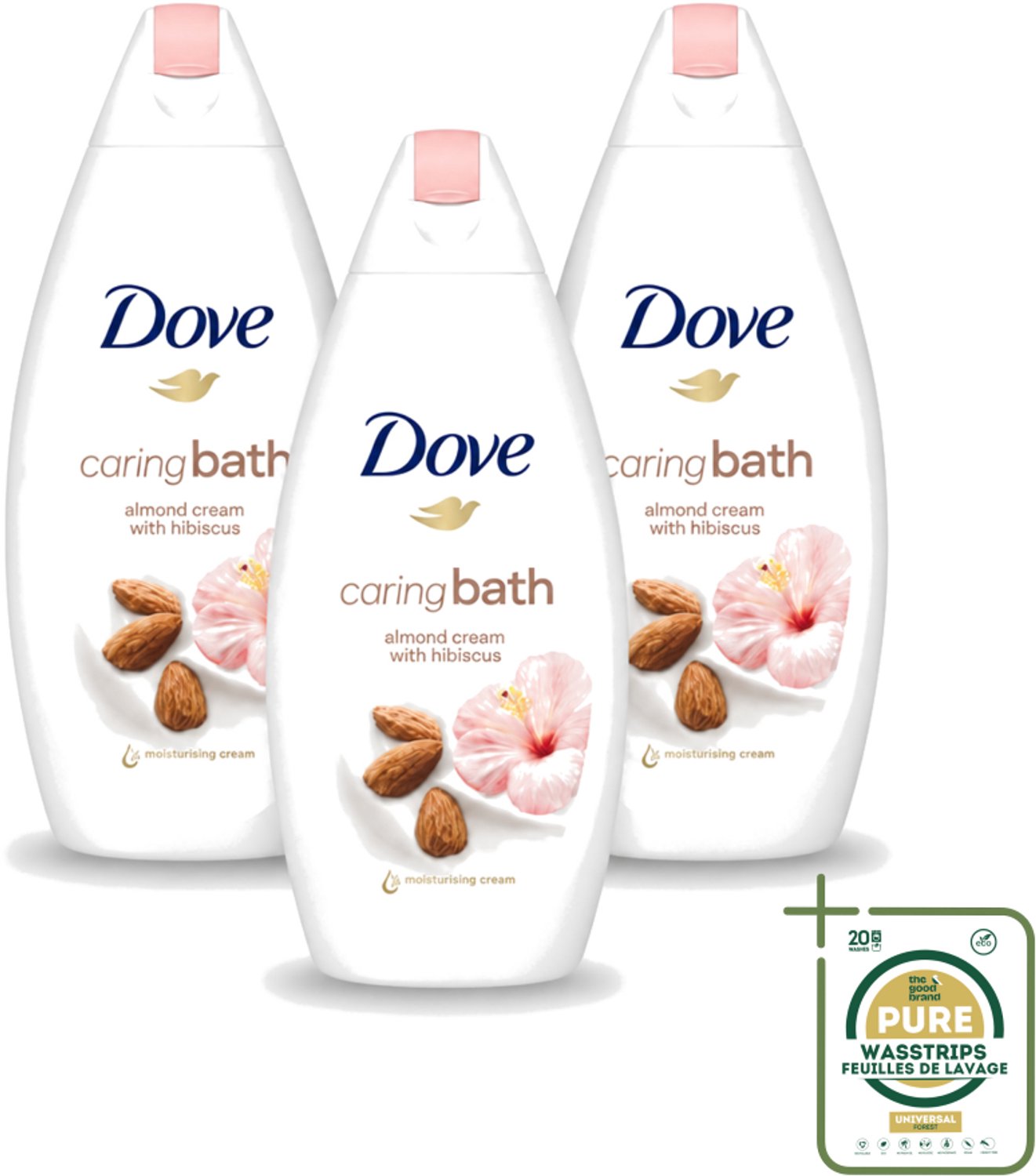 3 x Dove – Badcrème – Caring Bath Almond – 450 ml - Wasstrips - Badcrème - Badcrème Almond - Badcrème Voor Huid - Badcrème Voor Ontspanning - Badcrème Voor Gevoelige Huid