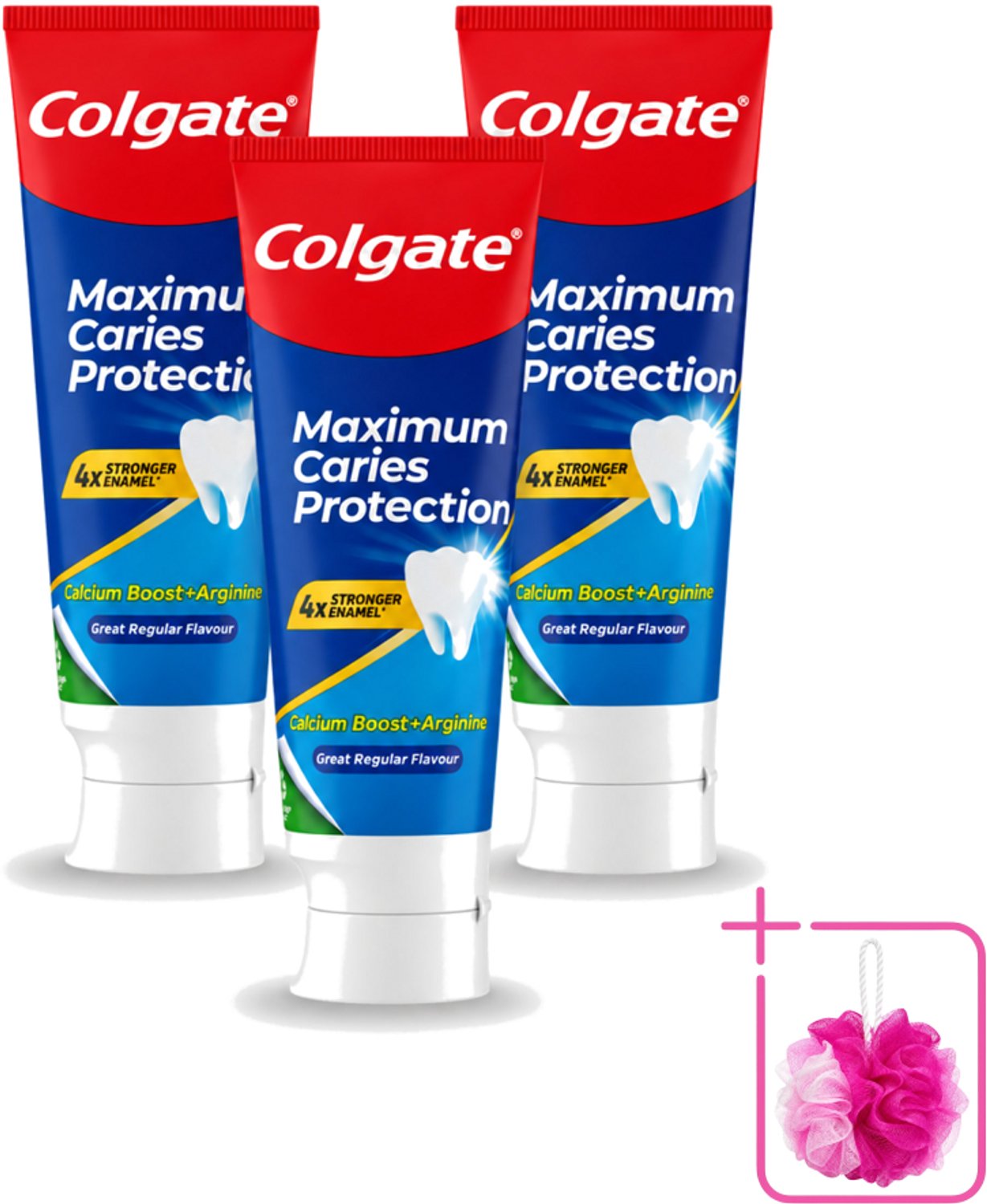 3 x Colgate - Carries Protection - Met Calcium - Tandpasta - 75ml - Bulkverpakking - Tandpasta tegen gaatjes - Douchemop - Tandbederf bescherming