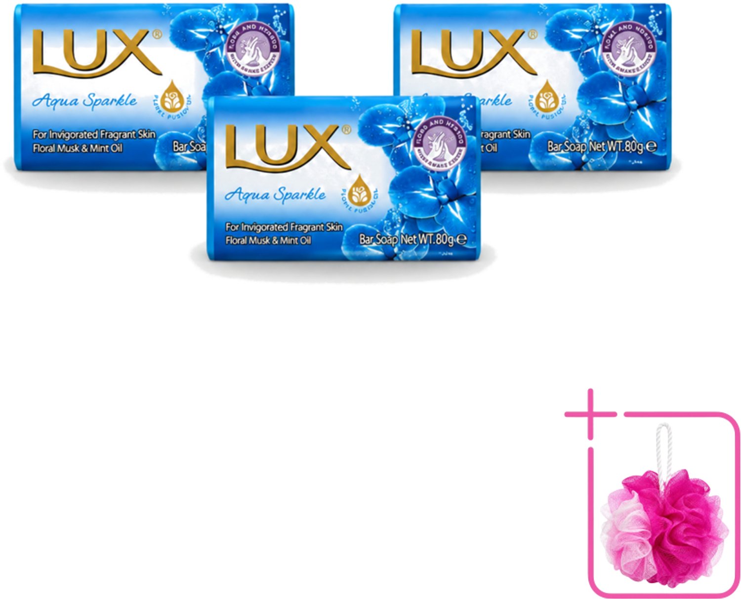 3 x Lux - Zeep - Aqua Sparkle - Hydraterend - Verkwikkende Geur - 80 g - Bulkverpakking - Zeep - Douchemop - Reinigen