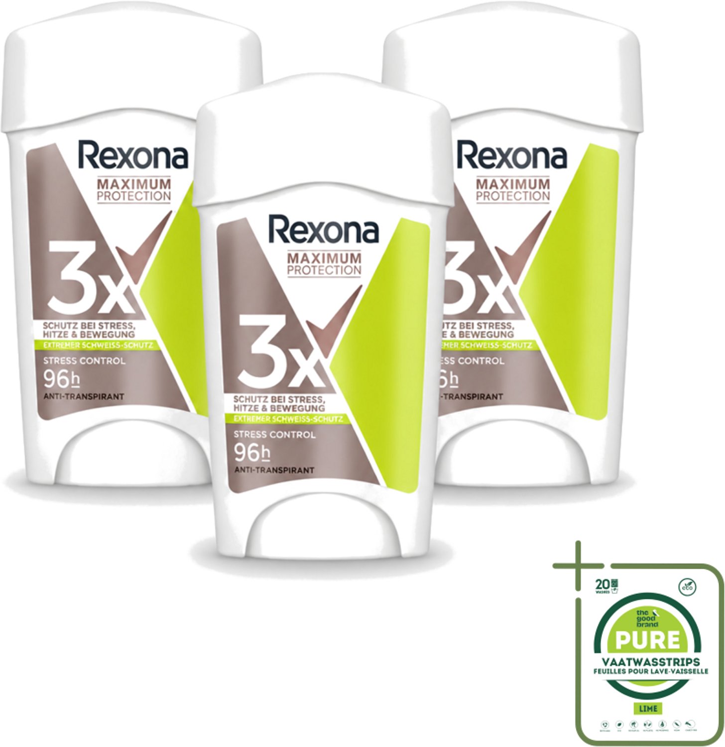3 x Rexona – Anti-Transpirant Stick – Maximum Protection Stress Control Dry – 45 ml - Grootverpakking - Anti-transpirant Vrouw - Stress-zweet - Droge Huid - Geur - Zweetbescherming