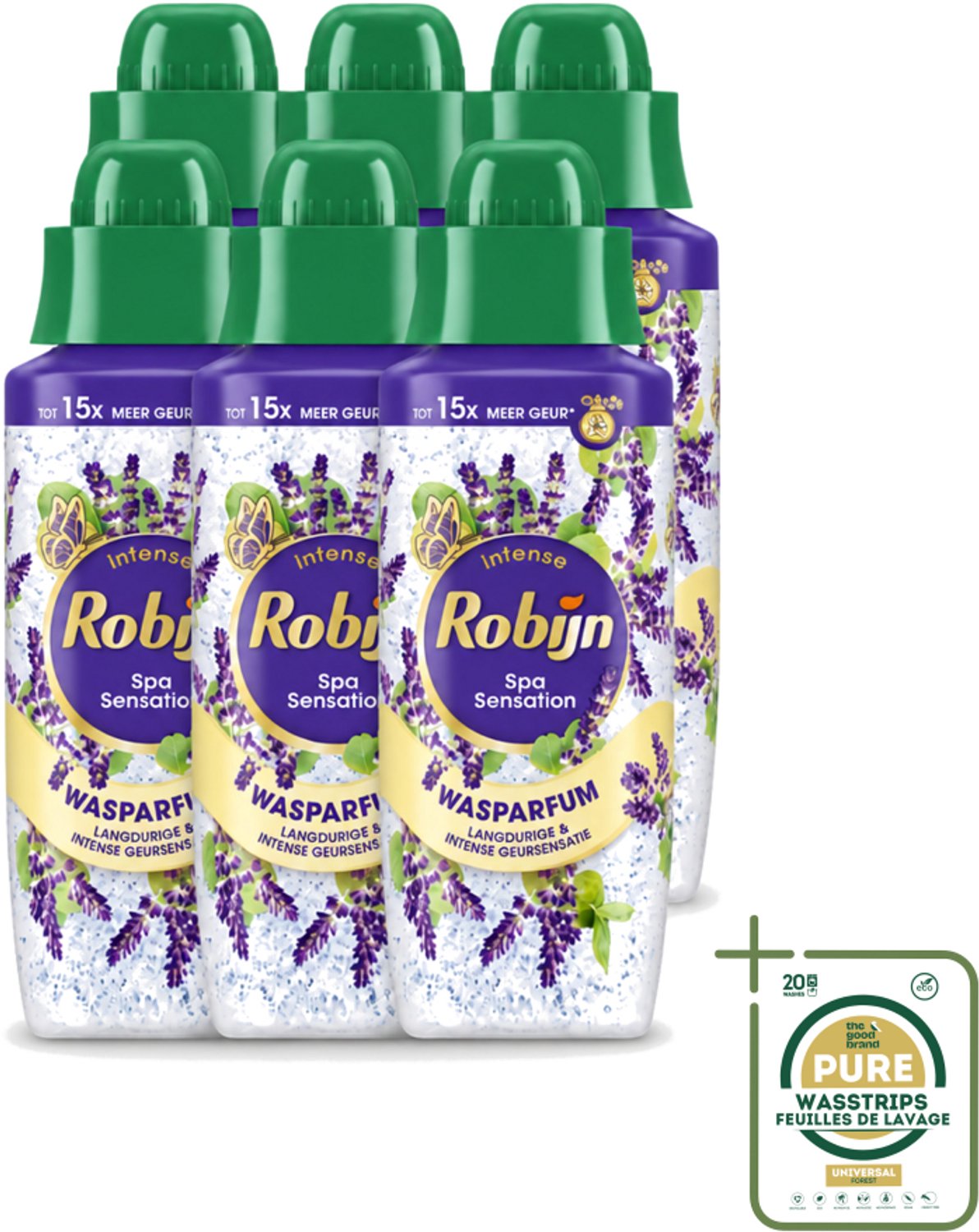 6 x Robijn – Wasparfum – Intense Spa Sensation – 342 ml - Wasstrips - Wasparfum - Wasparfum Spa - Geur - Geurparlletjes - Wasmiddel