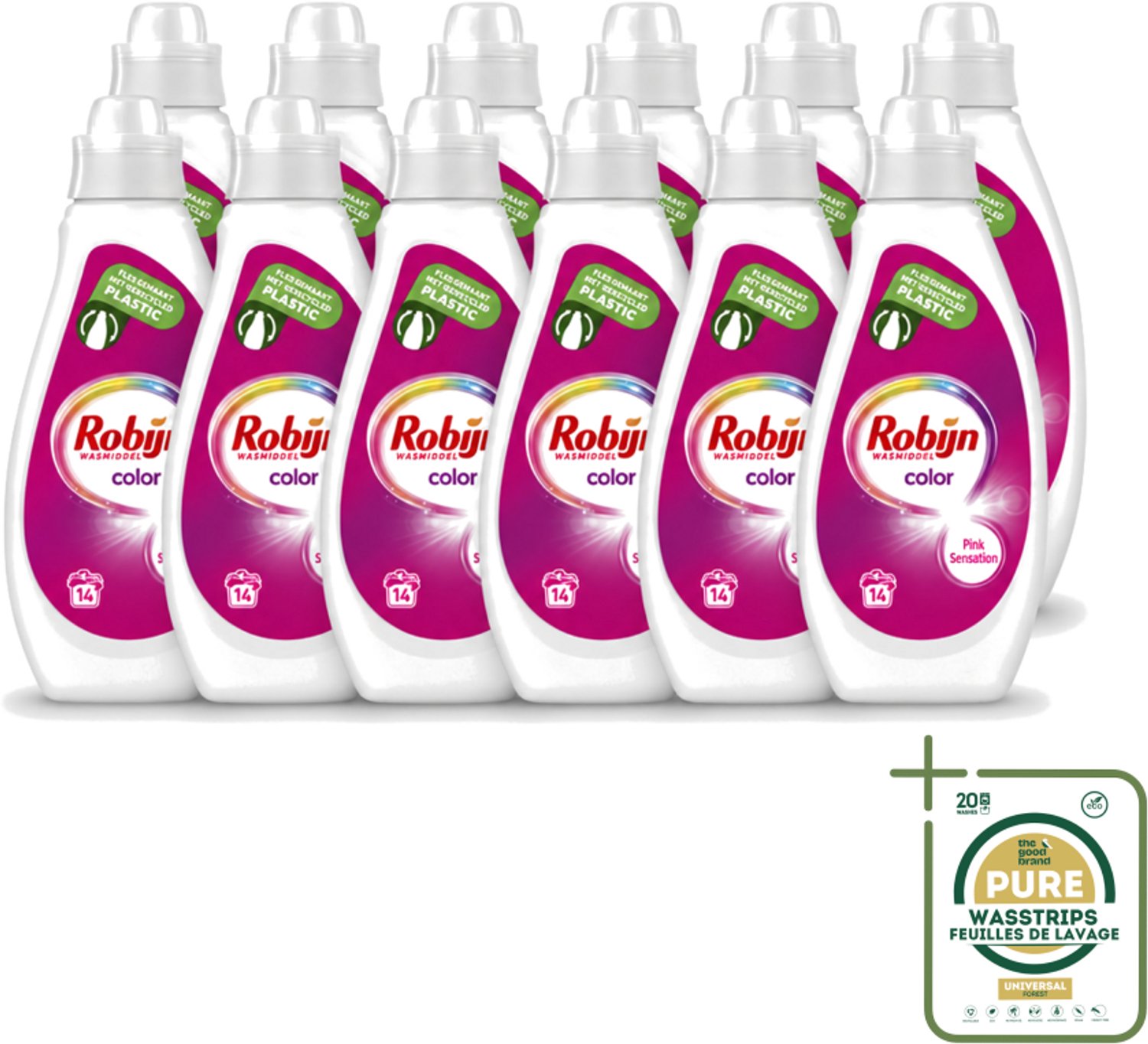 12 x Robijn - Color - Vloeibaar Wasmiddel - Pink Sensation - 14 Wasbeurten - 700 ml - Wasstrips - Kleur - Wasmiddel - Wasbeurt - Wasmachine - Wasverzachter