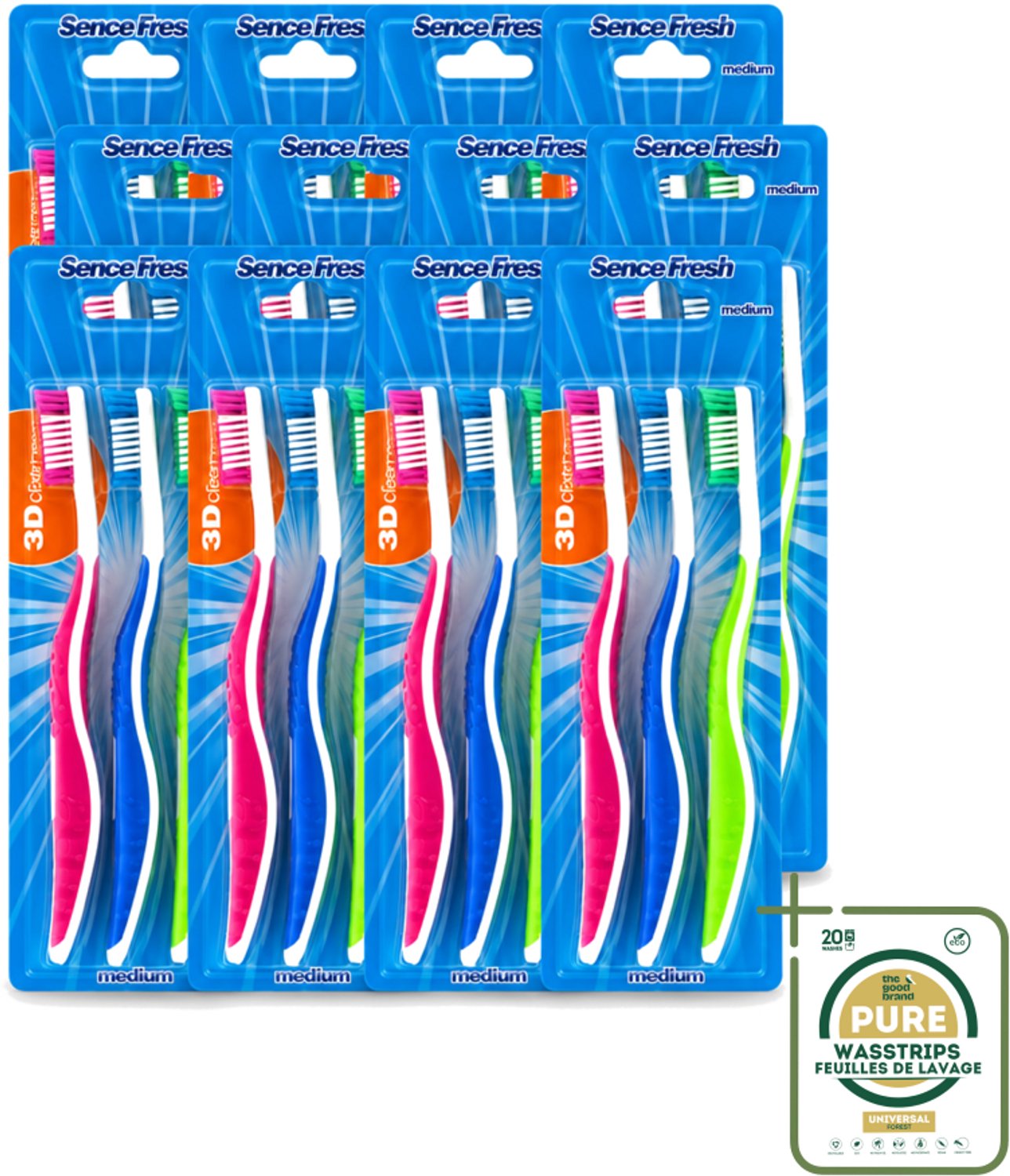 12 x Sence - Fresh 3D-Extra Clean - Tandenborstels - Medium - 3 Tandenborstels - Tandenborstel - Tandenborstels - Tandenborstel Set - 3d Tandenborstel - Tandenborstel Medium