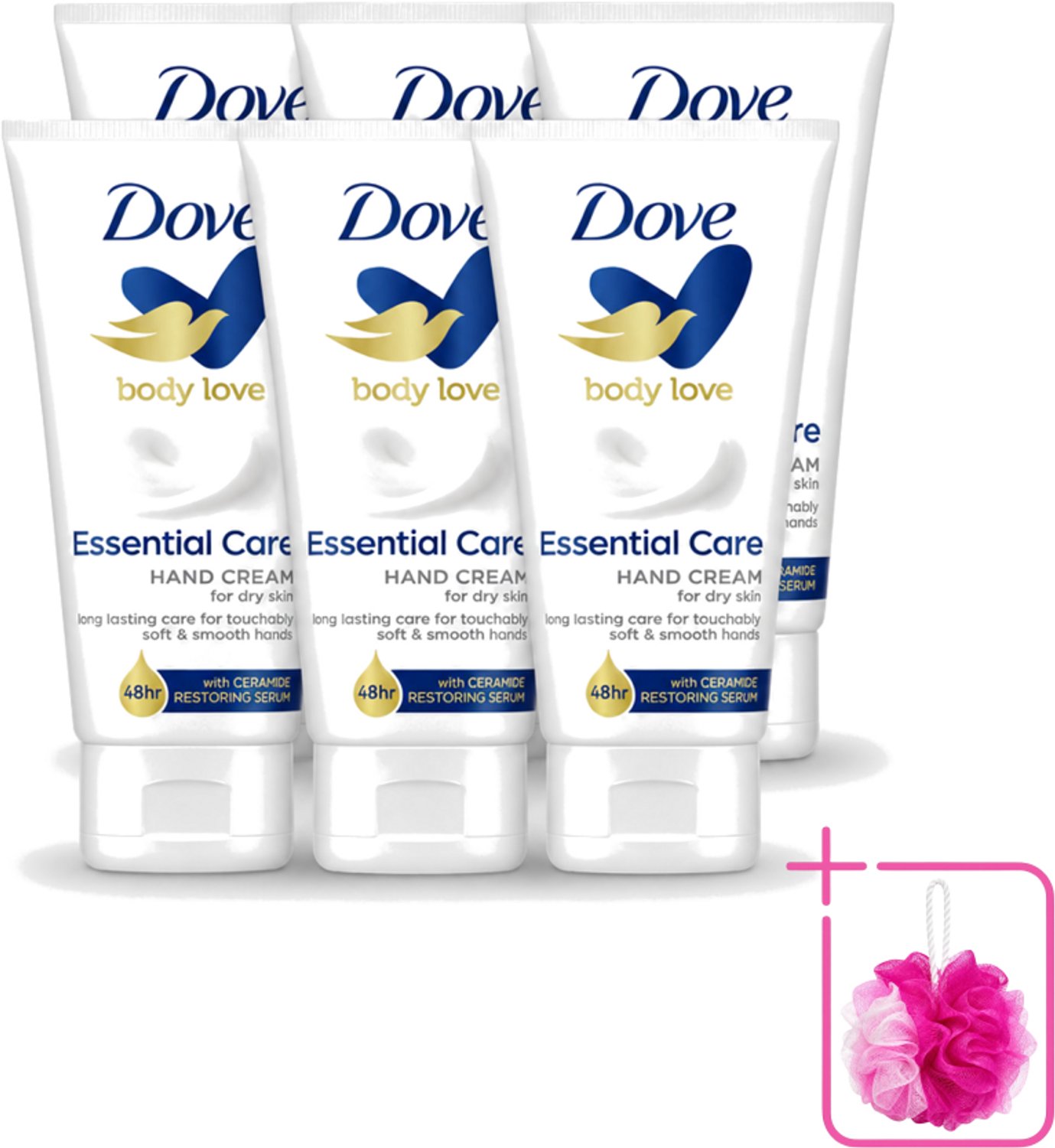 6 x Dove - Handcrème - Body Love Essential Care - Hydraterend - Droge huid - 75 g - Bulkverpakking - Handcrème - Douchemop - Droge huid