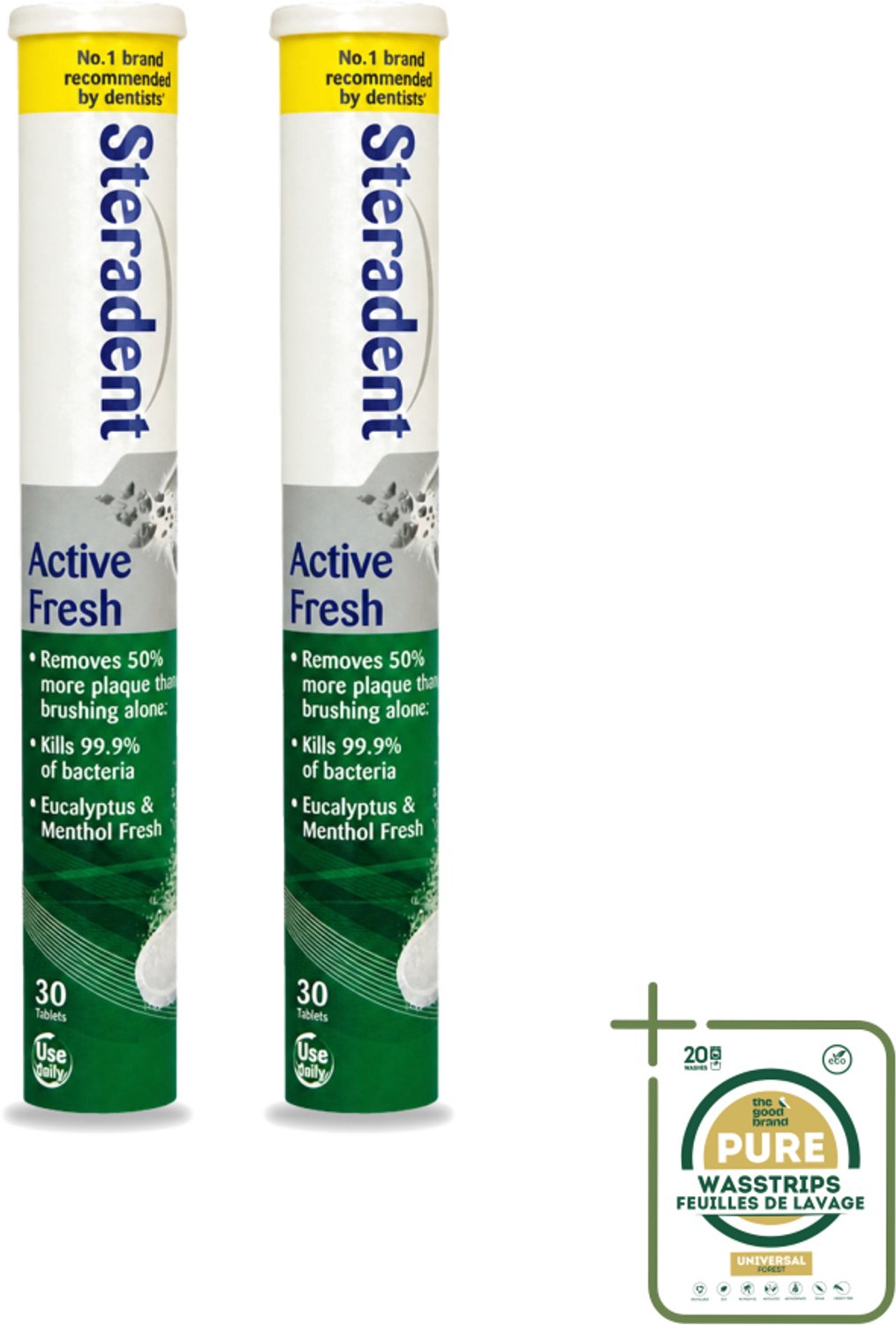 2 x Steradent - Reinigingstabletten - Active Fresh - Voor Kunstgebitten - 30 Tabletten - Wasstrips - Kunstgebit Reinigen - Kunstgebit Reinigingstabletten - Kunstgebit Hygiëne - Kunstgebit Reinigen 3 Minuten - Frisse Adem