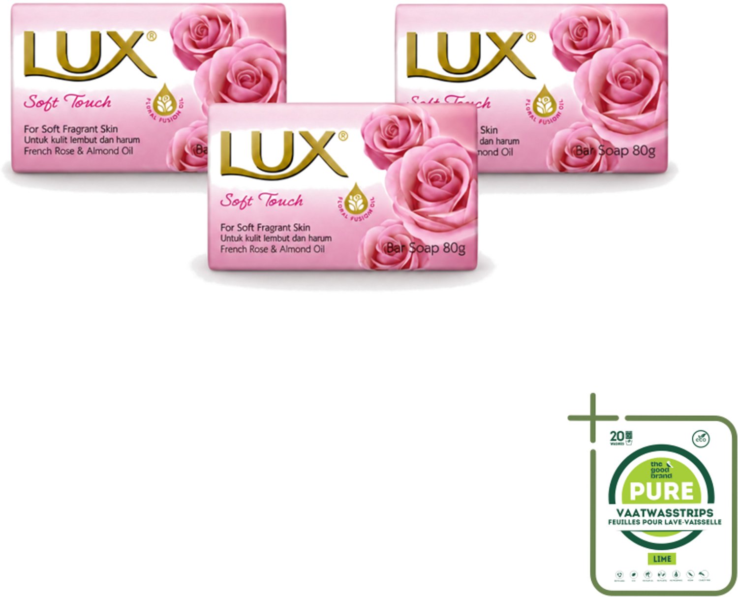 3 x Lux - Zeep - Soft Touch - Hydraterend - Voor Geurige Huid - 80 g - Grootverpakking - Vaatwasstrips - Zeep - Zijdezachte Huid - Hydraterende Zeep - Geurige Zeep - Reinigingszeep